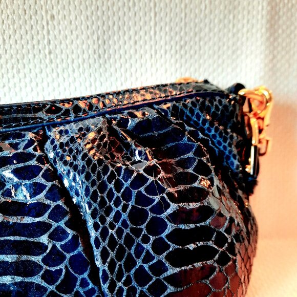 Amazing Condition Badgley Mischka Blue Snakeskin Crossbody Bag - Picture 8 of 11